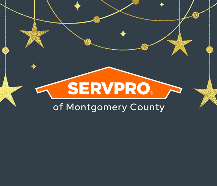 SERVPRO of Montgomery County logo with gold stars surrounding it and hanging from the top advertising local events near me